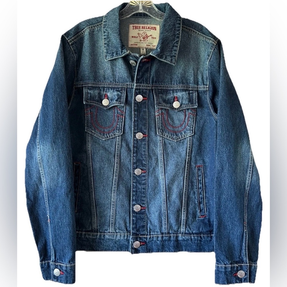 True Religion Men's Dark Wash Blue Jean Jesse SN Trucker Jacket, Size Small, NWT